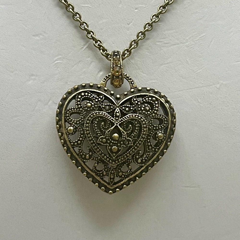 Victorian-Inspired Gold and Bronze Heart Necklace - Picture 3 of 4